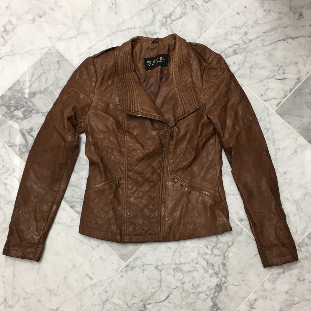 Brown Leather Cognac/ Bomber Motto Jacket 🧥 - Picture 2 of 8